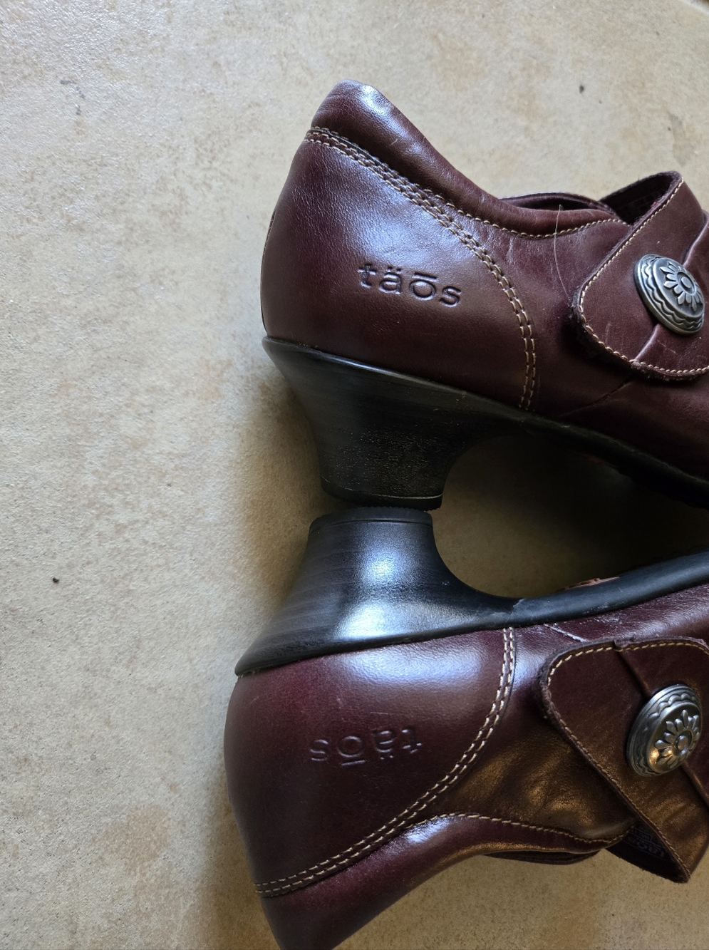 Taos Footwear Burgundy Leather Mary Jane Majesty Low Heel Button Strap Shoes 8.5 - Picture 5 of 13